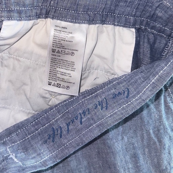 Tommy Bahama Blue 100% Linen Chambray Coconut Shell Button Breathable Pants S/P - Picture 13 of 14